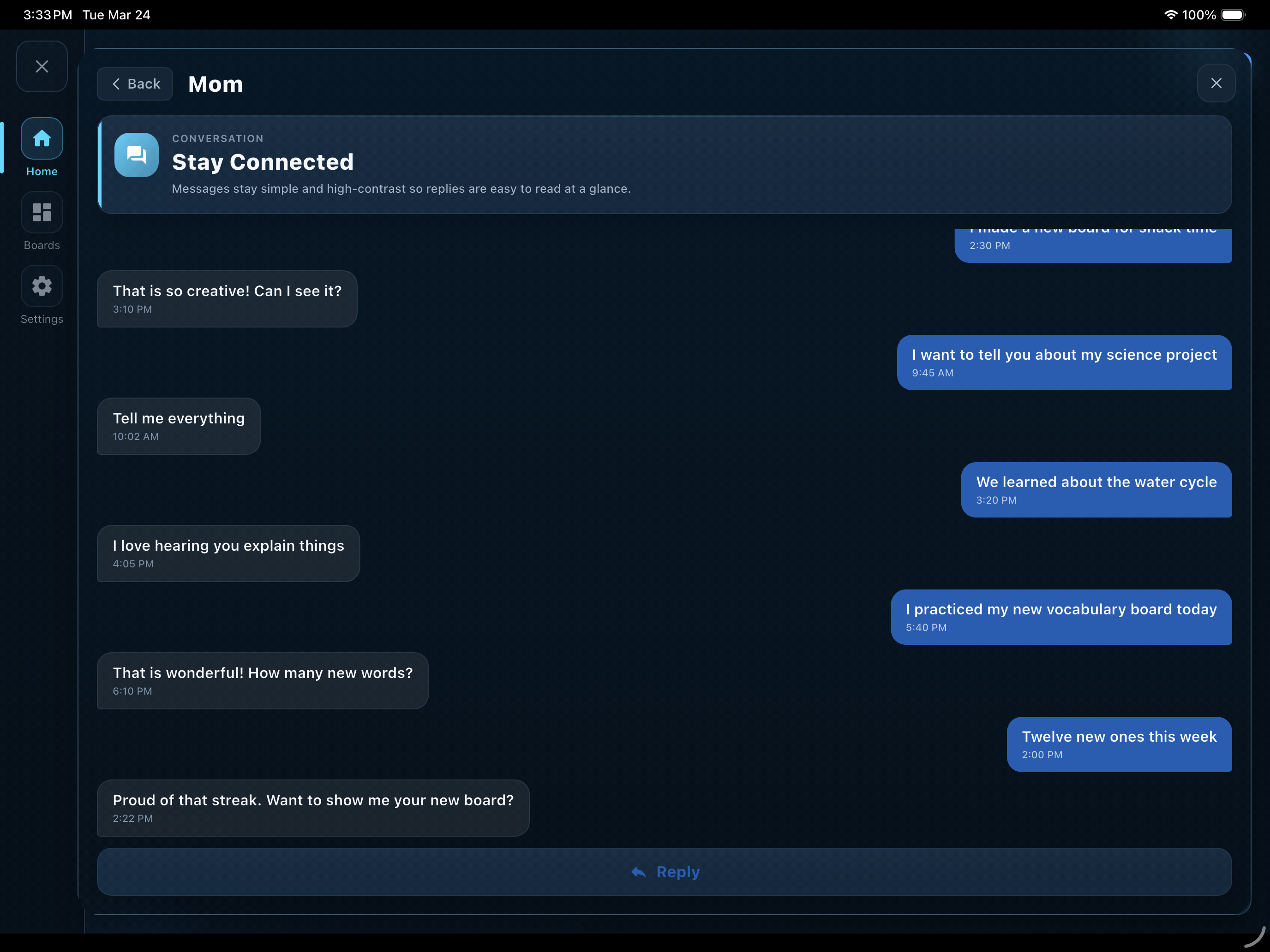 A TBoard message thread